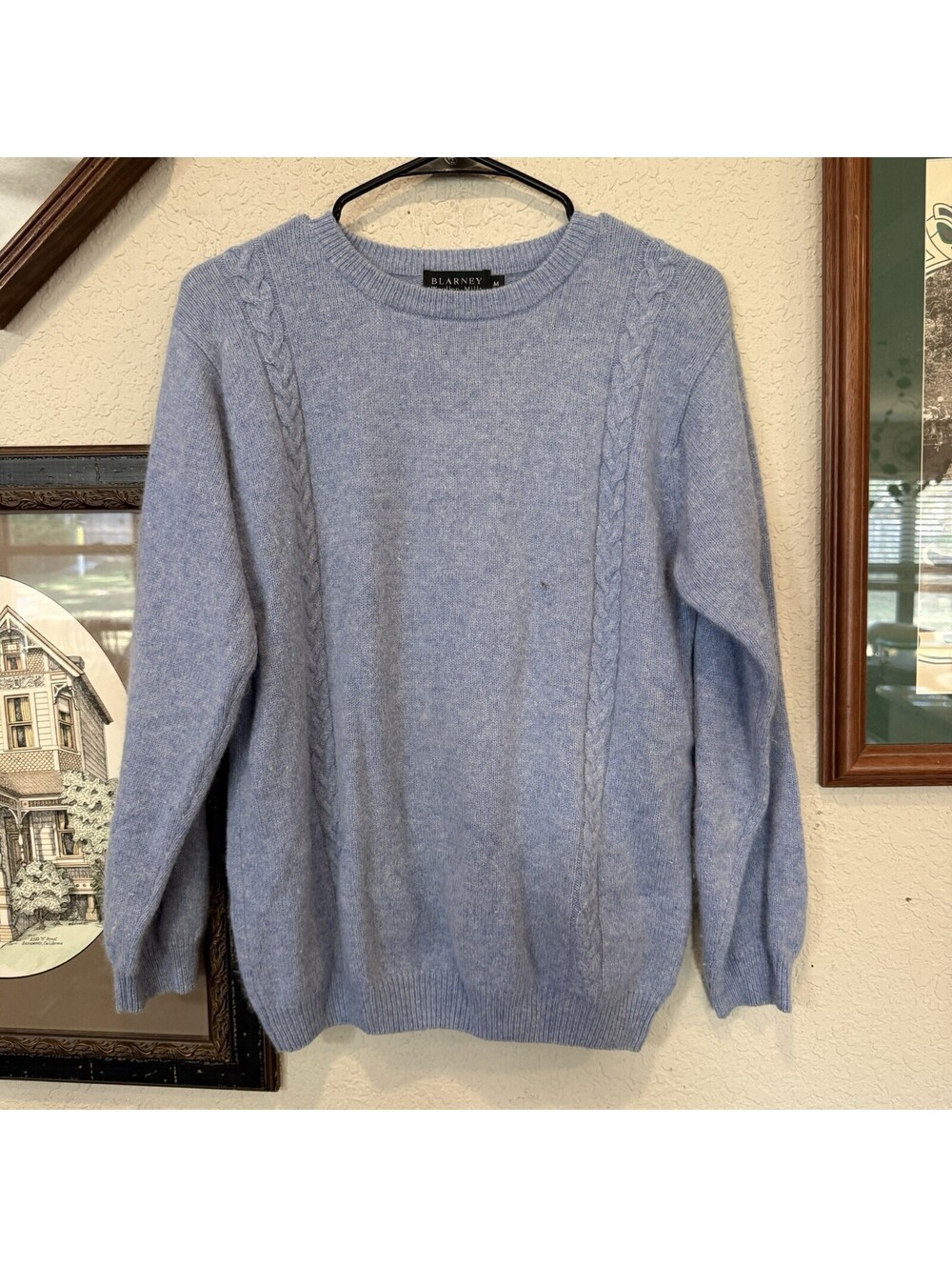 Vintage 90s Blarney Blue Woolen Mills Designer Soft Wool Knit Sweater Sz Medium